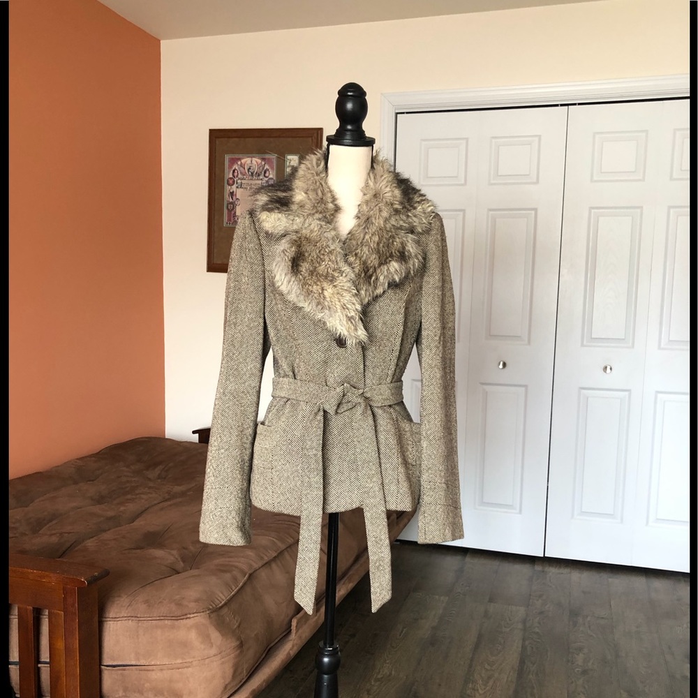 SOAKED IN LUXURY brown belted wool blend blazer